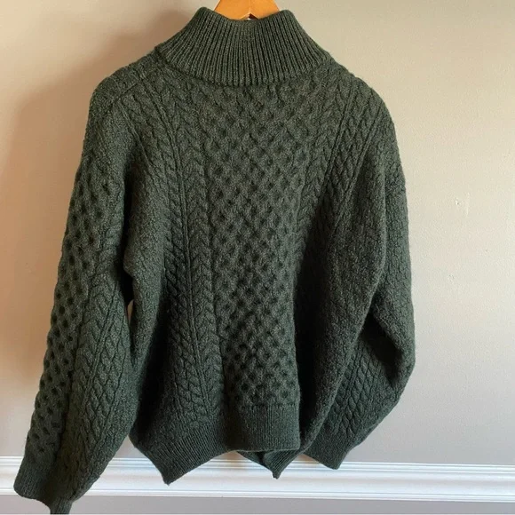 Blarney Woollen Mills Ireland 100% Merino Wool Aran Green Half Zip Size L - Picture 8 of 11